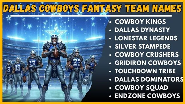 A list of creative fantasy team names inspired by the Dallas Cowboys football team.