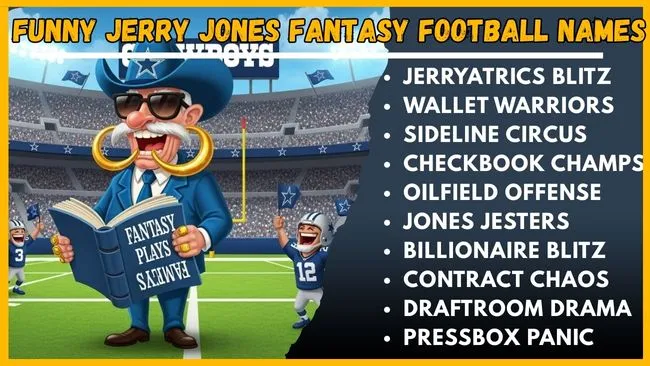 A list of funny fantasy football names inspired by Jerry Jones.
